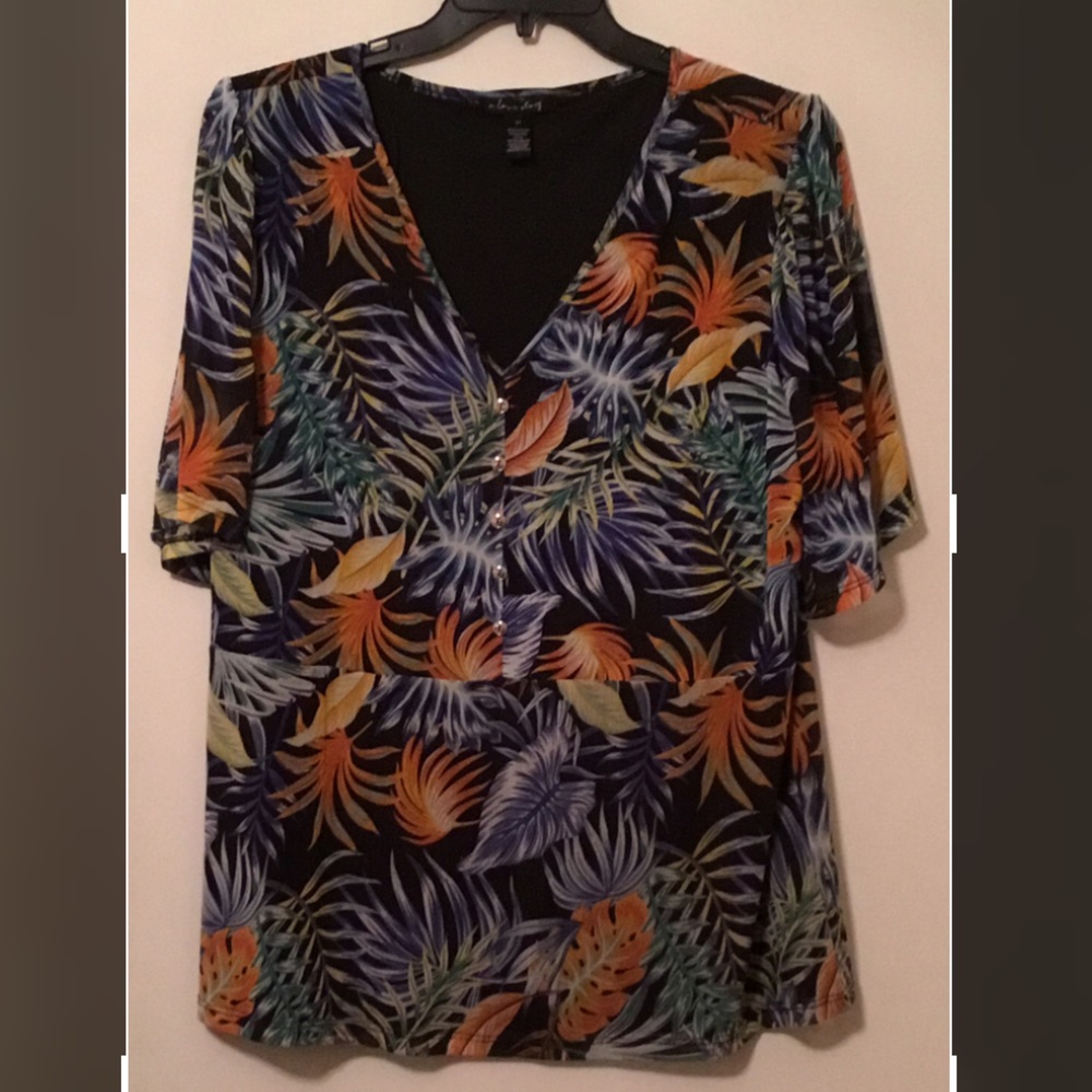 ALOVE STORY SIZE 2X  WOMENS PLUS SIZE MULTI COLOR, S/S PULLOVER BLOUSE TOP
